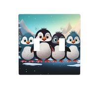 Decorator Double Toggle Light Switch Covers Five cute penguins Wall Plate 2-Gang Standard Size 4.5" x 4.5" Double Toggle Switch Wallplate Decorative 2 Gang Wall Switch Plate Covers