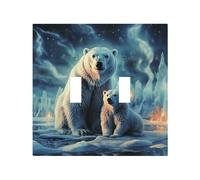 Decorator Double Toggle Light Switch Covers Polar Bears Northern Lights Wall Plate 2-Gang Mid Size 5" x 4.9" Double Toggle Switch Wallplate Decorative 2 Gang Wall Switch Plate Covers