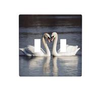 Decorator Double Toggle Light Switch Covers Romantic White Swan Wall Plate 2-Gang Standard Size 4.5" x 4.5" Double Toggle Switch Wallplate Decorative 2 Gang Wall Switch Plate Covers