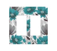 Decorator Double Toggle Light Switch Covers Teal Grey and White Floral Wall Plate 2-Gang Mid Size 5" x 4.9" Double Toggle Switch Wallplate Decorative 2 Gang Wall Switch Plate Covers