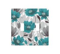 Decorator Double Toggle Light Switch Covers Teal Grey and White Floral Wall Plate 2-Gang Standard Size 4.5" x 4.5" Double Toggle Switch Wallplate Decorative 2 Gang Wall Switch Plate Covers