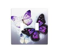 Decorator Double Toggle Light Switch Covers White Purple Butterflies Wall Plate 2-Gang Standard Size 4.5" x 4.5" Double Toggle Switch Wallplate Decorative 2 Gang Wall Switch Plate Covers