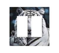 Decorator Double Toggle Light Switch Covers White Tiger Wall Plate 2-Gang Mid Size 5" x 4.9" Double Toggle Switch Wallplate Decorative 2 Gang Wall Switch Plate Covers