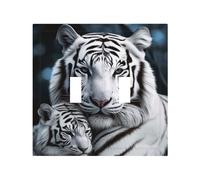 Decorator Double Toggle Light Switch Covers White Tiger Wall Plate 2-Gang Mid Size 5" x 4.9" Double Toggle Switch Wallplate Decorative 2 Gang Wall Switch Plate Covers