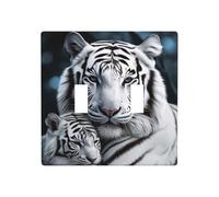 Decorator Double Toggle Light Switch Covers White Tiger Wall Plate 2-Gang Standard Size 4.5" x 4.5" Double Toggle Switch Wallplate Decorative 2 Gang Wall Switch Plate Covers