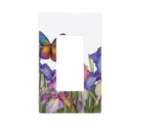 Decorator Light Switch Covers 1 Gang Wall Plate Single Gang Receptacle Outlet Covers Iris Flower Butterfly Wallplates for Electrical Outlets Plug Cover Standard Size Switch Plates Socket Cover