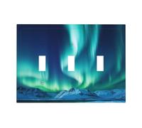 Decorator Light Switch Covers Northern Lights Wall Plate 3-Gang Mid Size 6.7" x 4.8" Triple Toggle Switch Wallplate Decorative 3 Gang Wall Switch Plate Covers Polycarbonate Thermoplastic