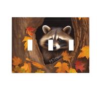 Decorator Light Switch Covers Raccoon in The Fall Tree Hole Wall Plate 3-Gang Mid Size 6.7" x 4.8" Triple Toggle Switch Wallplate Decorative 3 Gang Wall Switch Plate Covers Polycarbonate Thermoplastic