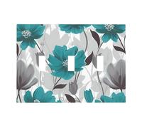 Decorator Light Switch Covers Teal Grey and White Floral Wall Plate 3-Gang Mid Size 6.7" x 4.8" Triple Toggle Switch Wallplate Decorative 3 Gang Wall Switch Plate Covers Polycarbonate Thermoplastic