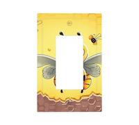 Decorator Wall Plate 1 Gang Light Switch Covers Bee on the square Wallplate Single Toggle Switch Plate Mid Size 5" x 3" Electrical Outlet Covers Decorative Wall Switch Plate Cover Decor