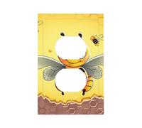 Decorator Wall Plate 1 Gang Light Switch Covers Bee on the square Wallplate Single Toggle Switch Plate Mid Size 5" x 3" Electrical Outlet Covers Decorative Wall Switch Plate Cover Decor