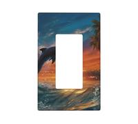 Decorator Wall Plate 1 Gang Light Switch Covers Decorator Receptacle Outlet Covers Dolphins and Palm Trees Wall Plates for Electrical Outlets Plug Cover Single Rocker Switch Plates