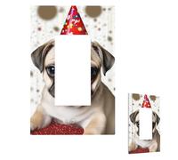 Decorator Wall Plate 1-Gang Light Switch Covers Mid-size 5" x 3" Receptacle Outlet Covers Cute Happy Birthday Pug Puppy Wall Plates for Electrical Outlets Plug Cover Single Rocker Switch Plates