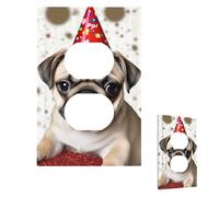 Decorator Wall Plate 1-Gang Light Switch Covers Mid-size 5" x 3" Receptacle Outlet Covers Cute Happy Birthday Pug Puppy Wall Plates for Electrical Outlets Plug Cover Single Rocker Switch Plates