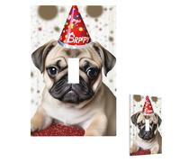 Decorator Wall Plate 1-Gang Light Switch Covers Mid-size 5" x 3" Receptacle Outlet Covers Cute Happy Birthday Pug Puppy Wall Plates for Electrical Outlets Plug Cover Single Rocker Switch Plates