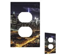 Decorator Wall Plate 1-Gang Light Switch Covers Mid-size 5" x 3" Receptacle Outlet Covers New York Night Wall Plates for Electrical Outlets Plug Cover Single Rocker Switch Plates