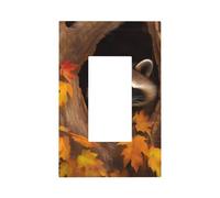 Decorator Wall Plate 1 Gang Light Switch Covers Raccoon in The Fall Tree Hole Wallplate Single Toggle Switch Plate Mid Size 5" x 3" Electrical Outlet Covers Decorative Wall Switch Plate Cover Decor