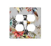 Decorator Wall Plate 2 Gang Light Switch Covers Animals Lemur Flowers Pattern Wallplate Double Toggle Switch Plate Standard Size Electrical Outlet Covers Decorative Wall Switch Plate Cover
