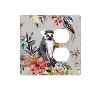 Decorator Wall Plate 2 Gang Light Switch Covers Animals Lemur Flowers Pattern Wallplate Double Toggle Switch Plate Mid-size Electrical Outlet Covers Decorative Wall Switch Plate Cover