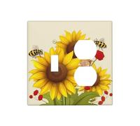 Decorator Wall Plate 2 Gang Light Switch Covers Bees Sunflowers Daisy Rose Flowers Wallplate Double Toggle Switch Plate Standard Size Electrical Outlet Covers Decorative Wall Switch Plate Cover