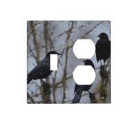 Decorator Wall Plate 2 Gang Light Switch Covers Black Crow Birds Wallplate Double Toggle Switch Plate Mid-size Electrical Outlet Covers Decorative Wall Switch Plate Cover