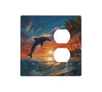 Decorator Wall Plate 2 Gang Light Switch Covers Dolphins and Palm Trees Wallplate Double Toggle Switch Plate Standard Size Electrical Outlet Covers Decorative Wall Switch Plate Cover
