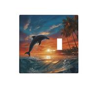 Decorator Wall Plate 2 Gang Light Switch Covers Dolphins and Palm Trees Wallplate Double Toggle Switch Plate Standard Size Electrical Outlet Covers Decorative Wall Switch Plate Cover