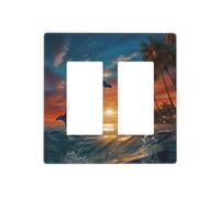 Decorator Wall Plate 2 Gang Light Switch Covers Dolphins and Palm Trees Wallplate Double Toggle Switch Plate Standard Size Electrical Outlet Covers Decorative Wall Switch Plate Cover