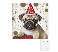 Decorator Wall Plate 2 Gang Light Switch Covers Duplex Receptacle Outlet Covers Cute Happy Birthday Pug Puppy Wall Plates for Electrical Outlets Plug Cover Standard Size Double Rocker Switch Plates