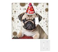 Decorator Wall Plate 2 Gang Light Switch Covers Duplex Receptacle Outlet Covers Cute Happy Birthday Pug Puppy Wall Plates for Electrical Outlets Plug Cover Standard Size Double Rocker Switch Plates