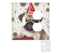 Decorator Wall Plate 2 Gang Light Switch Covers Duplex Receptacle Outlet Covers Cute Happy Birthday Pug Puppy Wall Plates for Electrical Outlets Plug Cover Mid-size Double Rocker Switch Plates