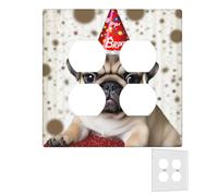 Decorator Wall Plate 2 Gang Light Switch Covers Duplex Receptacle Outlet Covers Cute Happy Birthday Pug Puppy Wall Plates for Electrical Outlets Plug Cover Mid-size Double Rocker Switch Plates