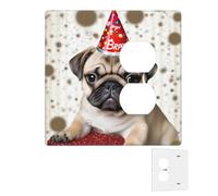 Decorator Wall Plate 2 Gang Light Switch Covers Duplex Receptacle Outlet Covers Cute Happy Birthday Pug Puppy Wall Plates for Electrical Outlets Plug Cover Standard Size Double Rocker Switch Plates