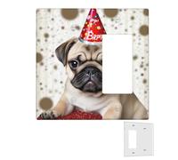 Decorator Wall Plate 2 Gang Light Switch Covers Duplex Receptacle Outlet Covers Cute Happy Birthday Pug Puppy Wall Plates for Electrical Outlets Plug Cover Mid-size Double Rocker Switch Plates