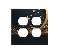 Decorator Wall Plate 2 Gang Light Switch Covers Golden background and crescent moon Wallplate Double Toggle Switch Plate Mid-size Electrical Outlet Covers Decorative Wall Switch Plate Cover