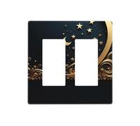 Decorator Wall Plate 2 Gang Light Switch Covers Golden background and crescent moon Wallplate Double Toggle Switch Plate Standard Size Electrical Outlet Covers Decorative Wall Switch Plate Cover