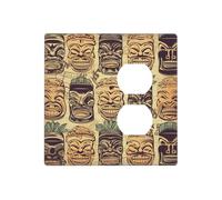 Decorator Wall Plate 2 Gang Light Switch Covers Vintage Aloha Tiki Pattern Wallplate Double Toggle Switch Plate Standard Size Electrical Outlet Covers Decorative Wall Switch Plate Cover