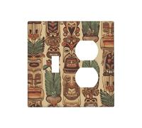 Decorator Wall Plate 2 Gang Light Switch Covers Vintage Aloha Tiki Wallplate Double Toggle Switch Plate Standard Size Electrical Outlet Covers Decorative Wall Switch Plate Cover