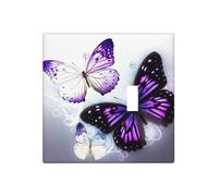 Decorator Wall Plate 2 Gang Light Switch Covers White Purple Butterflies Wallplate Double Toggle Switch Plate Mid-size Electrical Outlet Covers Decorative Wall Switch Plate Cover