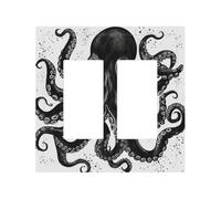 Decorator Wall Plate, 2 Gang Standard Size Outlet Cover H4.5"" x W4.6"" | Classic Black Octopus Light Switch Covers, Unbreakable Polycarbonate Faceplate Cover For Decorator Receptacle
