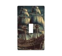 Decorator Wall Plate Cover Single Toggle Light Switch Cover Nautical Vintage Sailing Pirate Ship Wallplates Blank Electrical Rocker Switch Plate Covers for Electrical 4.5" x 2.76"