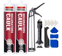 Decorators Caulk White Bundled With Sealant Gun And Silicone Remover Tool - Soudal Bathroom Silicone Sealant, Shower Sealant, Caulking Gun, Mastic Gun, Silicone Gun Applicator