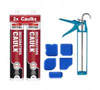 Decorators Caulk White, Caulk 2 Pack with Gun & 5-in-1 Tool Set