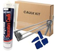 Decorators Caulk White Set Bundle - Caulk Gun with 290ml White Sealant, 4 Smoothing Tools & Saver Caps | For Filling Gaps & Cracks Around Skirting, Windows & Doors