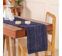 DecorAvenue Handwoven Braided Jute Table Runner Reversible,Natural Farmhouse & Boho Dining Table Décor,Eco-Friendly Rustic Table Linen for Home & Festive Styling, Color Navy Blue.13 x 36 Inches