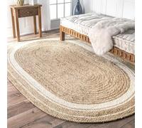 DecorAvenue Indian Handmade Handwoven Braided Jute Area Rug(Off White,4' x 6' Oval)