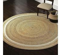 DecorAvenue Indian Handmade Handwoven Braided Jute Area Rug(Off White,90 x 90 cm Round)