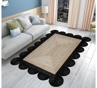 DecorAvenue Indian Handmade Handwoven Braided Jute Area Rug Scalloped Indoor Outdoor Rug Flatweave Rug High Traffic Area Bedroom Bedside Runner Kitchen Hallway(Black,120 x 180 cm)