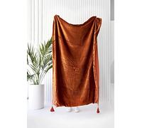 DecorAvenue Luxury Crushed Velvet Throw Blanket with Tassels Sofa Bed Soft Blankets Boho Warm Throws Cozy Plush Lightweight (Rust, 50 x 60 Inches)