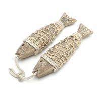 Decorazione Da Parete Con Pesce 2 Pezzi - Scultura Da Appendere In Legno Intagliato A Mano | Decorazione Da Parete Vintage In Styles Mediterraneo Con Rete Da Pesca Per Balcone, Casa Sul Lago, C